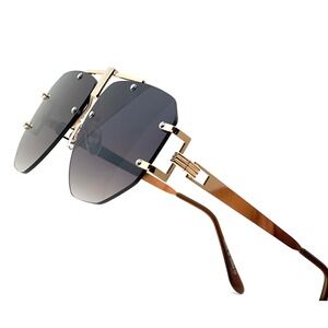 Exaggerated Oversized Design Gold Accent Black Sunglasses Frameless Driving New